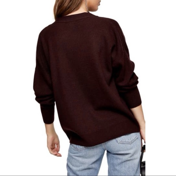 BOGOF! Topshop v neck ribbed burgundy sweater - Picture 3 of 5
